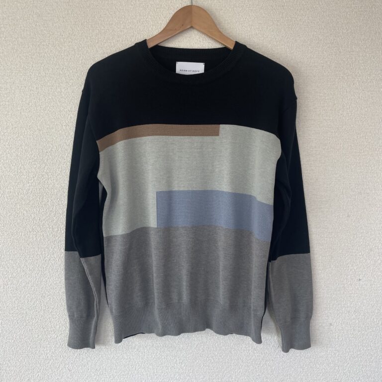 ADAM ET ROPE セーター ブラック×グレー カラーブロック