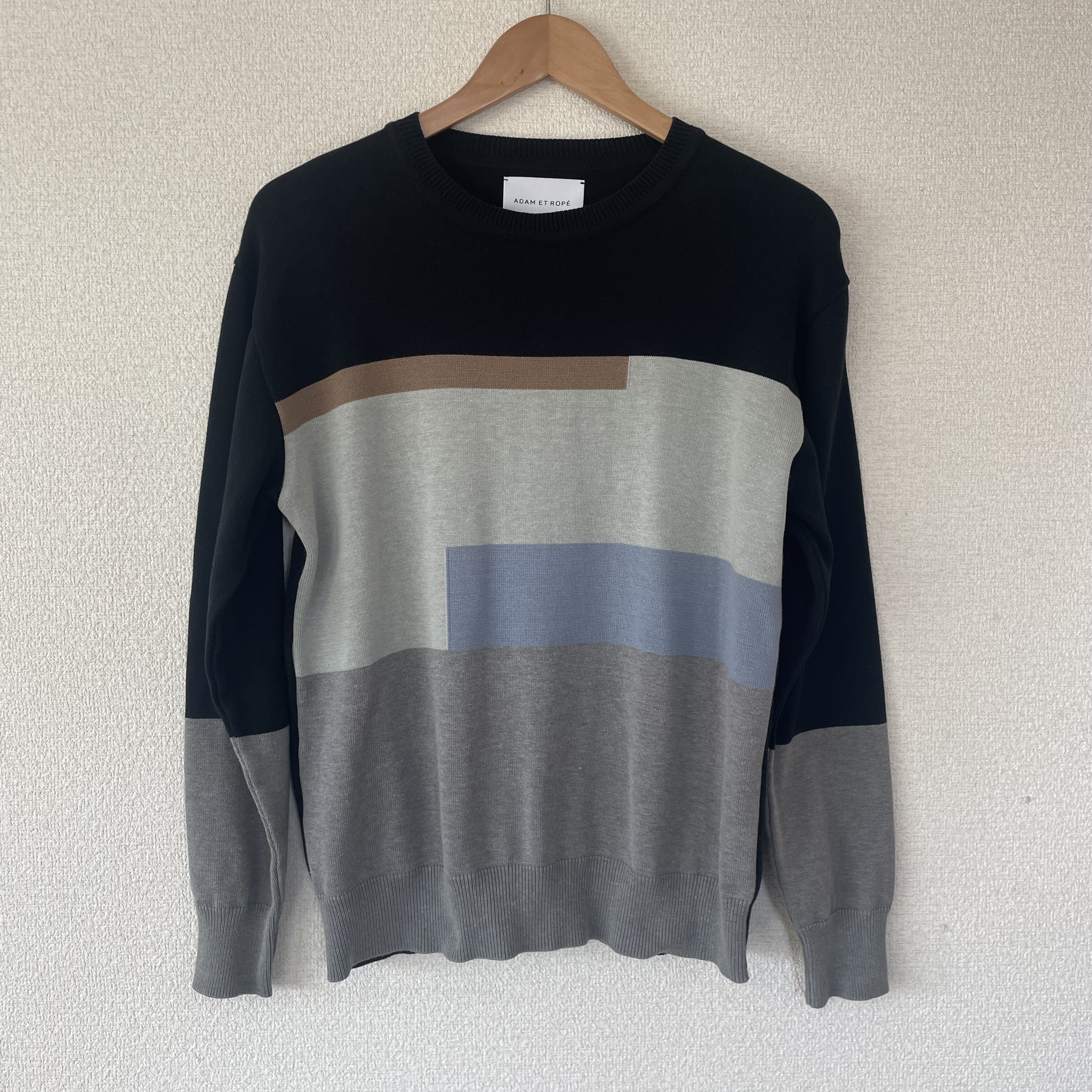 ADAM ET ROPE セーター ブラック×グレー カラーブロック M